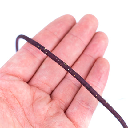 3mm Round Cork Cord - Deep Purple with Gold Flecks - COR-671 (10 Meters)