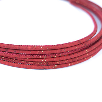 3mm Round Cork Cord - Red with Gold Flecks - COR-672 (10 Meters)