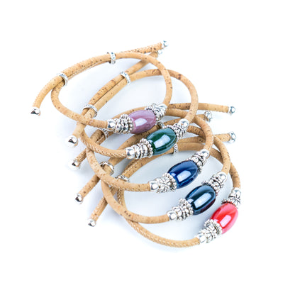 Portuguese Handmade Adjustable Cork Bracelet with Ceramic Bead BR-538-MIX-5
