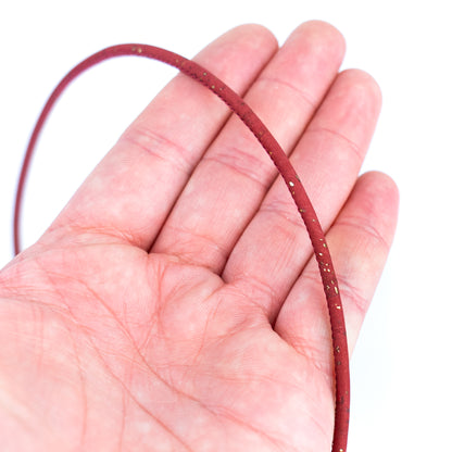 3mm Round Cork Cord - Red with Gold Flecks - COR-672 (10 Meters)