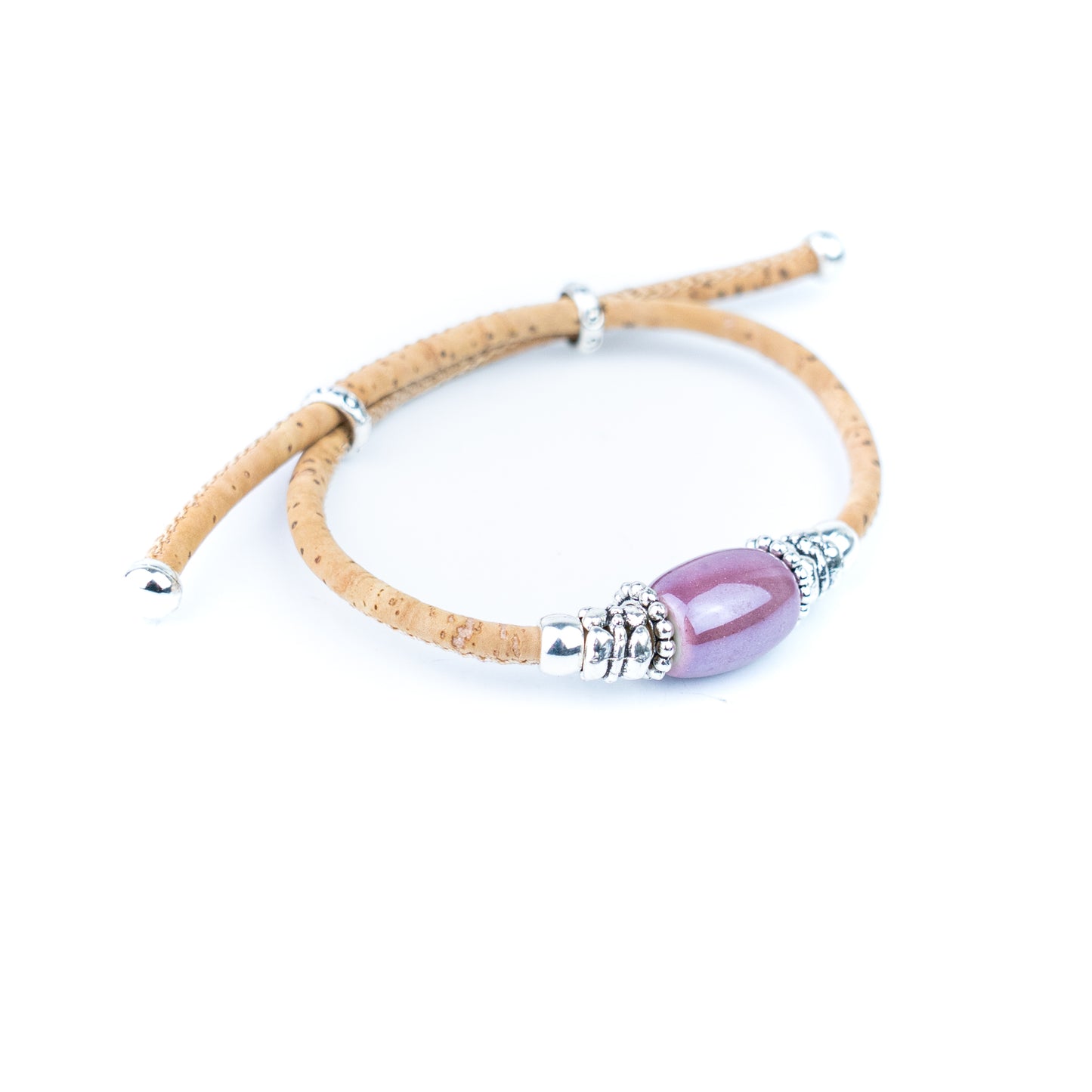 Portuguese Handmade Adjustable Cork Bracelet with Ceramic Bead BR-538-MIX-5