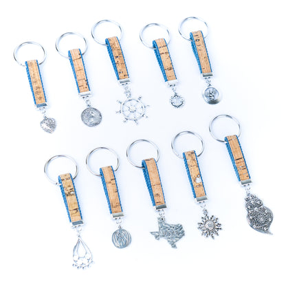 Handmade denim and cork cord keychains, randomly mixed pack  SI-001-MIX-10