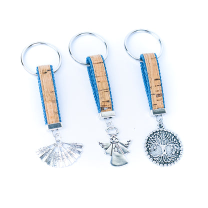 Handmade denim and cork cord keychains, randomly mixed pack  SI-001-MIX-10