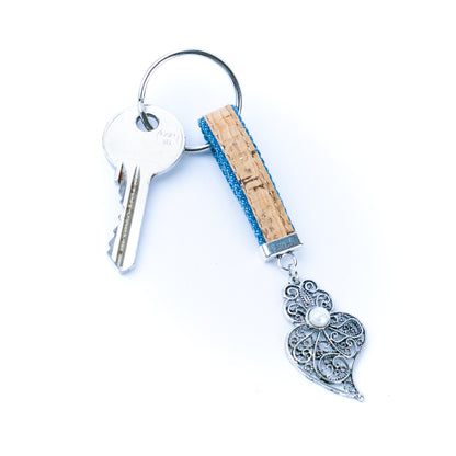 Handmade denim and cork cord keychains, randomly mixed pack  SI-001-MIX-10