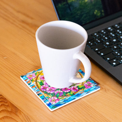 Embossed Ceramic Tile Coasters with Cork Backing L-1135-12（12units）