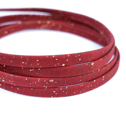10mm Flat Cork Cord - Red with Gold Flecks - COR-666 (10 Meters)