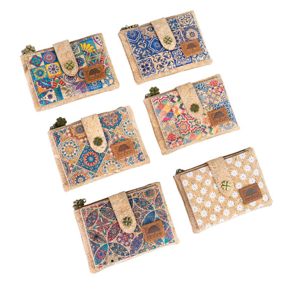 Pack of 6 Printed Cork Wallets with Zip Coin Pocket BAGD-664-MIX-6