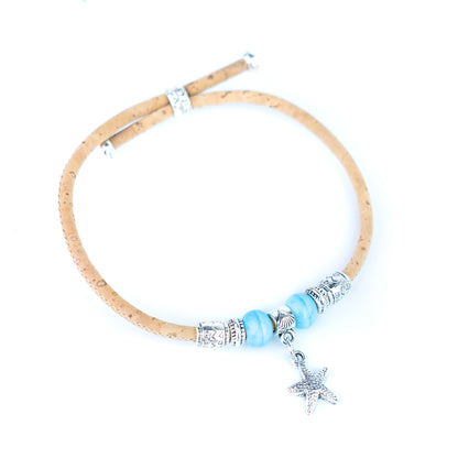 Portuguese Handmade Adjustable Cork Bracelet with Ceramic Beads & Starfish Charm -  BR-540-MIX-8