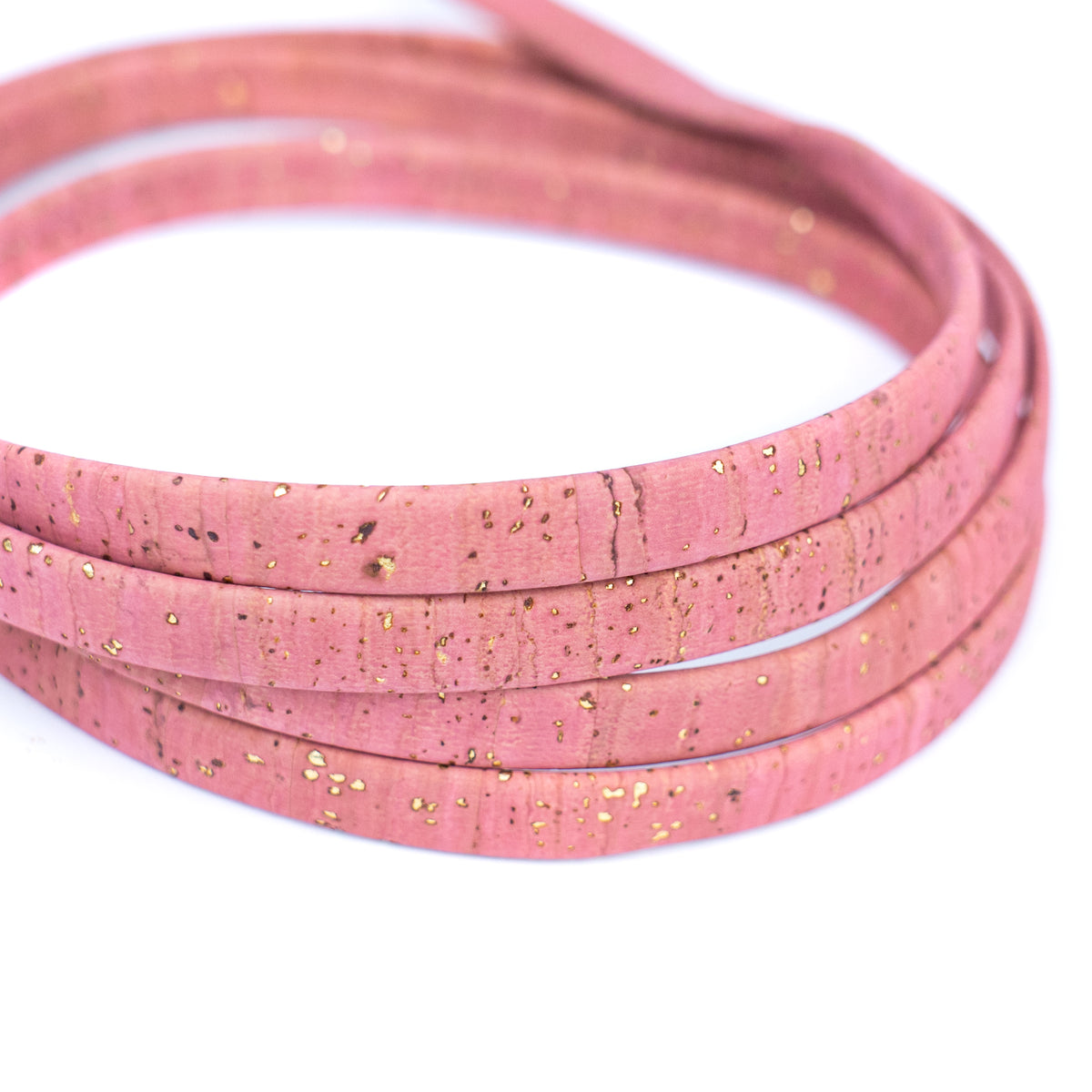 10mm Flat Cork Cord - Pink with Gold Flecks - COR-656 (10 Meters)