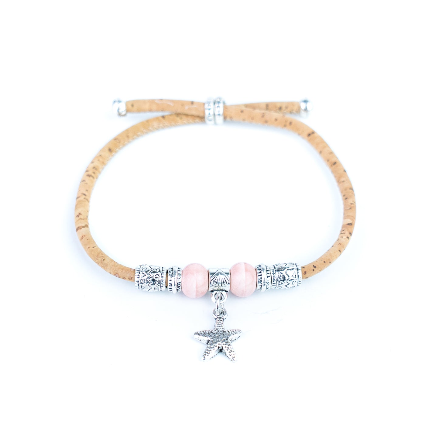 Portuguese Handmade Adjustable Cork Bracelet with Ceramic Beads & Starfish Charm -  BR-540-MIX-8