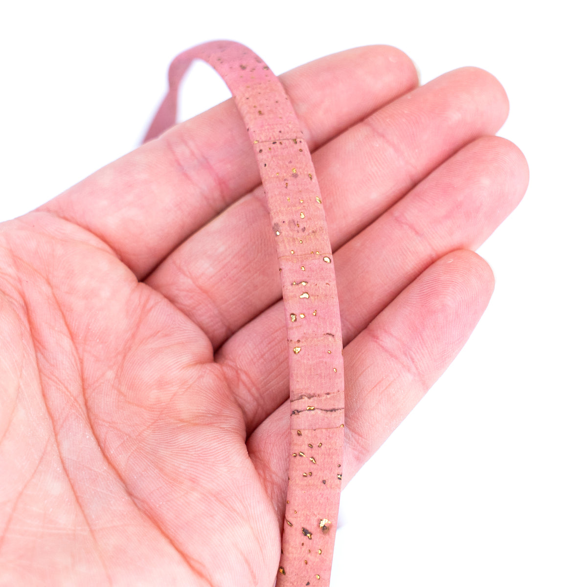 10mm Flat Cork Cord - Pink with Gold Flecks - COR-656 (10 Meters)