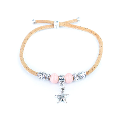 Portuguese Handmade Adjustable Cork Bracelet with Ceramic Beads & Starfish Charm -  BR-540-MIX-8