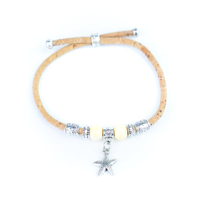 Portuguese Handmade Adjustable Cork Bracelet with Ceramic Beads & Starfish Charm -  BR-540-MIX-8