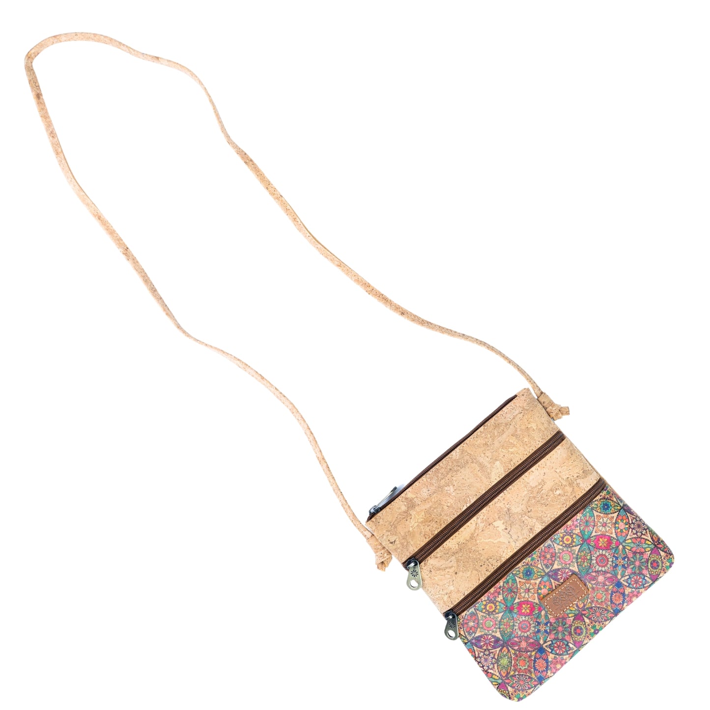 Printed Cork Crossbody Bag with Multiple Zip Compartments BAGD-656