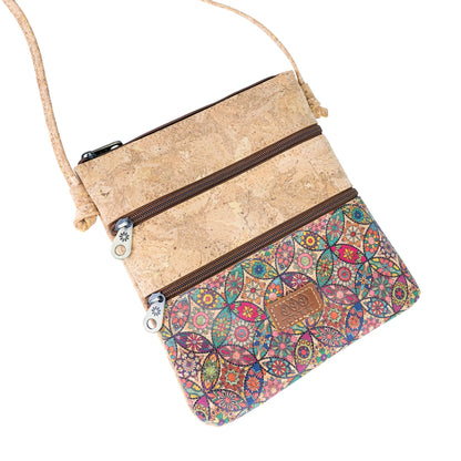 Printed Cork Crossbody Bag with Multiple Zip Compartments BAGD-656