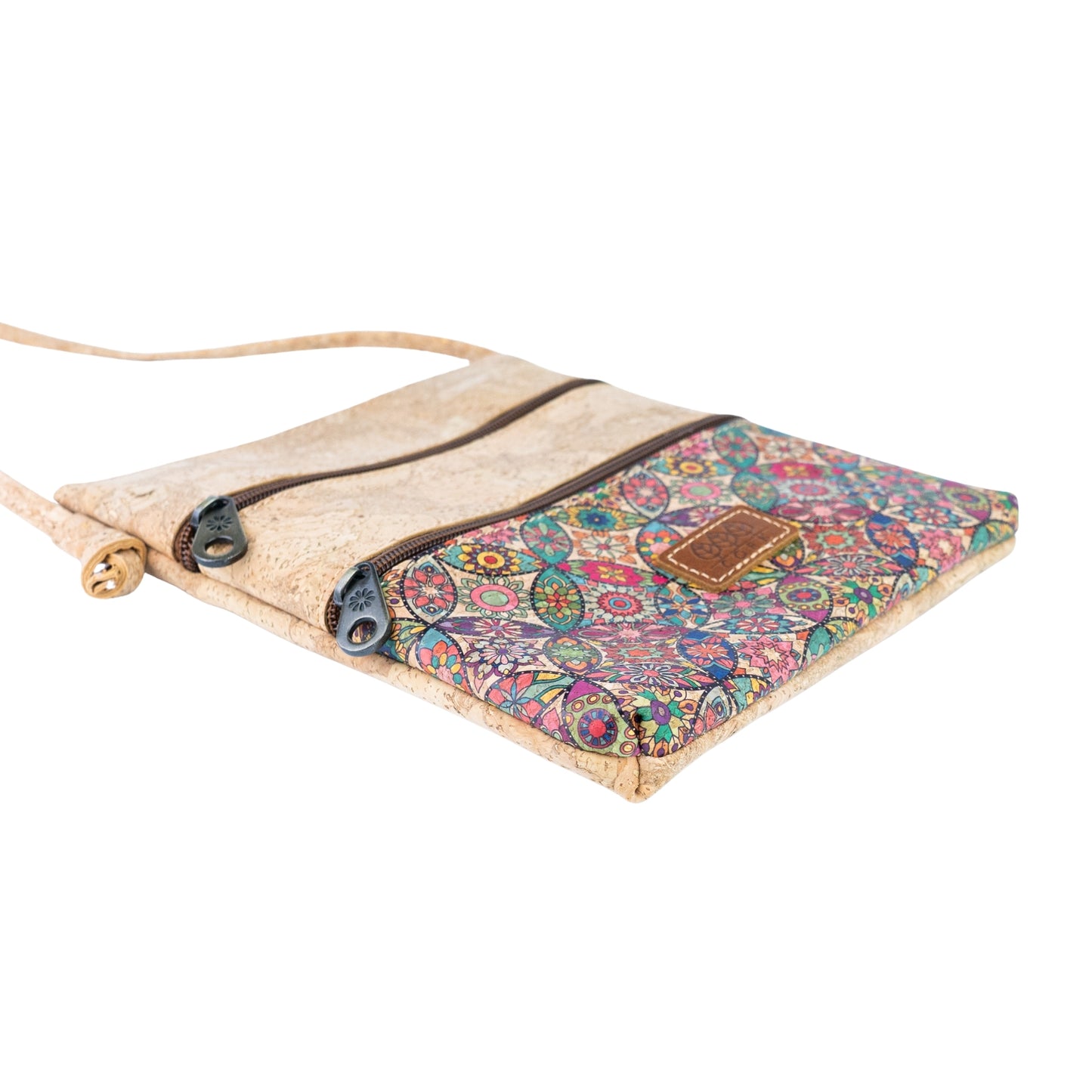 Printed Cork Crossbody Bag with Multiple Zip Compartments BAGD-656