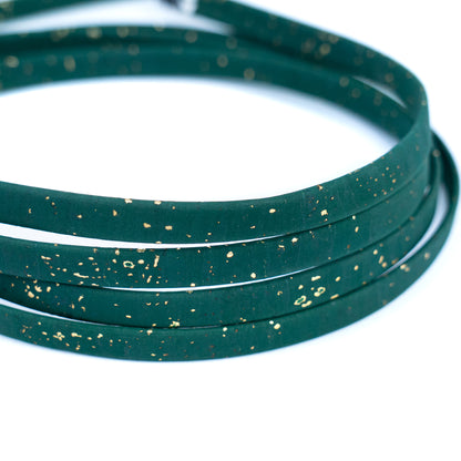 10mm Flat Cork Cord - Dark Green with Gold Flecks - COR-664 (10 Meters)