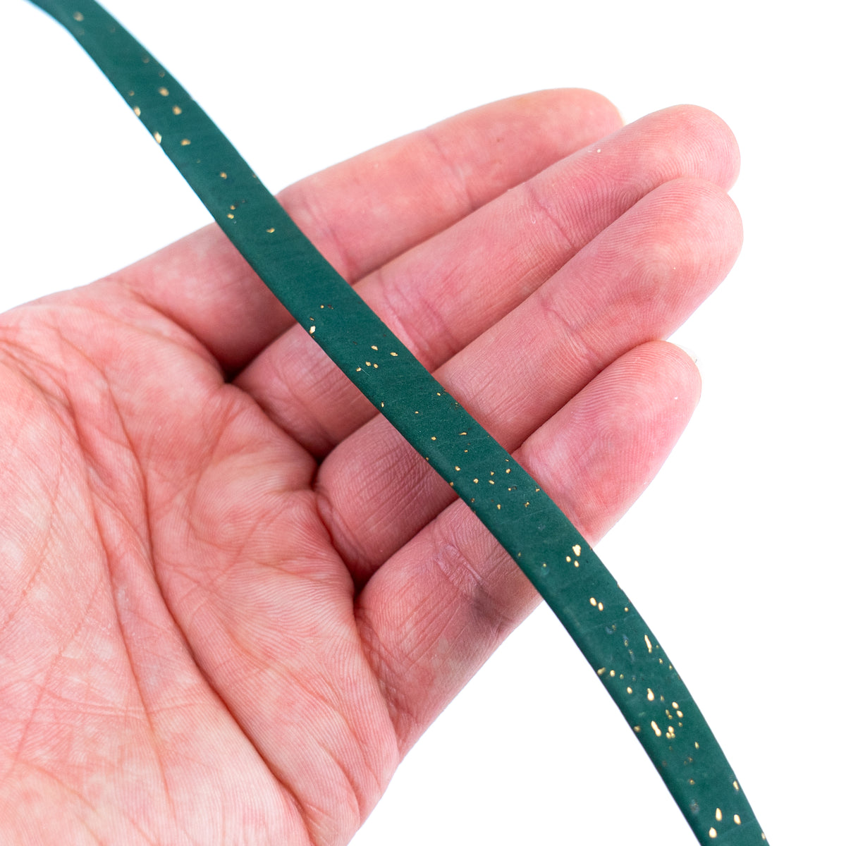 10mm Flat Cork Cord - Dark Green with Gold Flecks - COR-664 (10 Meters)