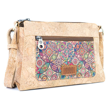 Printed Cork Crossbody Bag with Front Zip Pocket BAGD-654