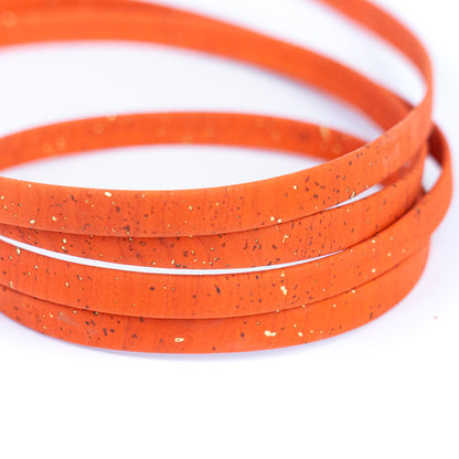 10mm Flat Cork Cord - Orange with Gold Flecks - COR-659 (10 Meters)