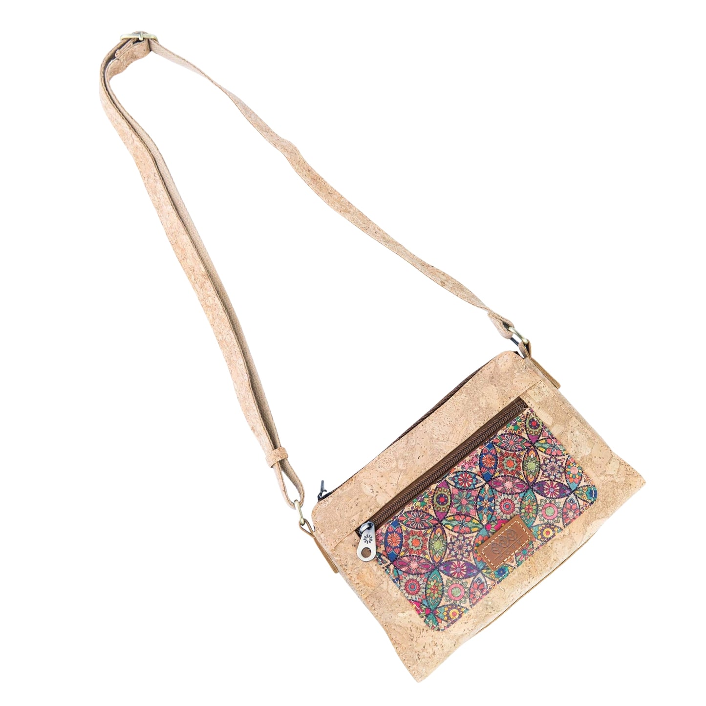 Printed Cork Crossbody Bag with Front Zip Pocket BAGD-654