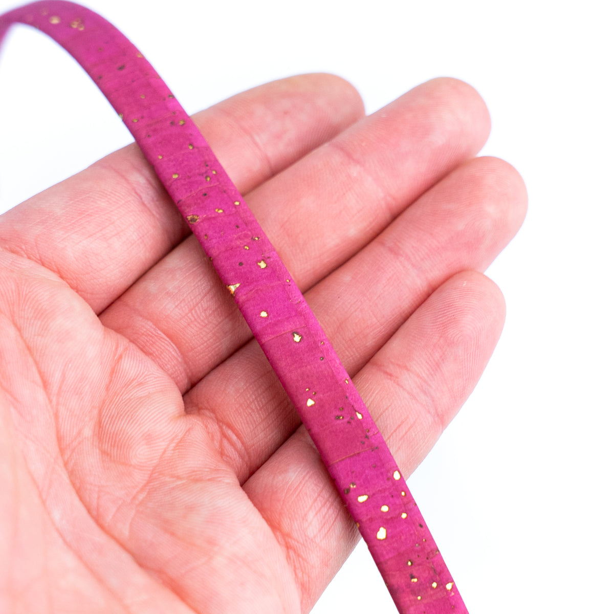 10mm Flat Cork Cord - Fuchsia with Gold Flecks - COR-530A (10 Meters)