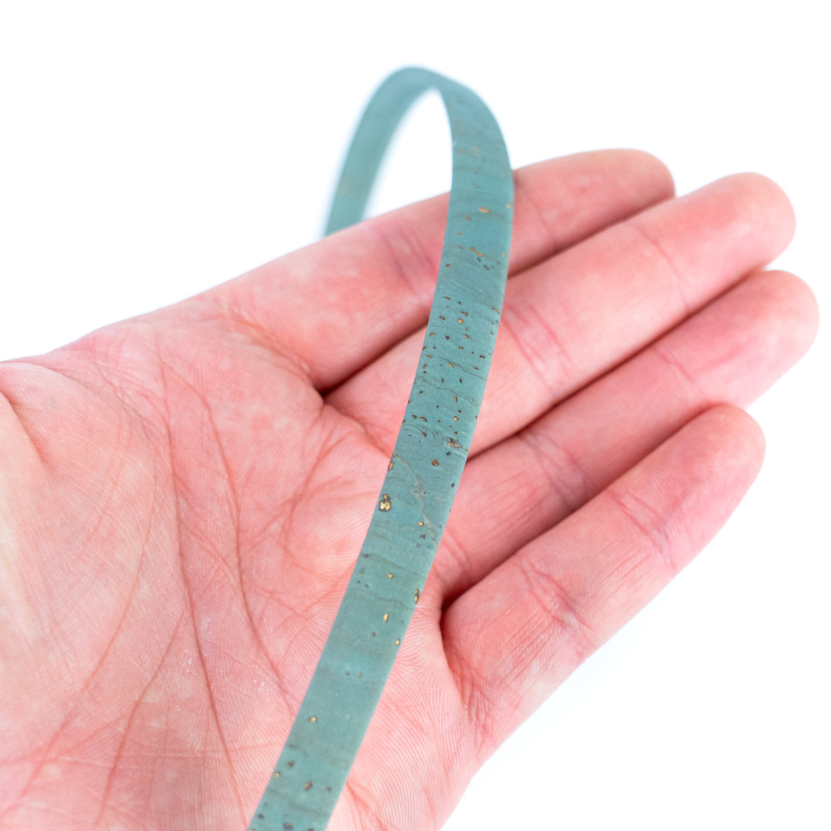 10mm Flat Cork Cord - Light Blue with Gold Flecks - COR-653 (10 Meters)