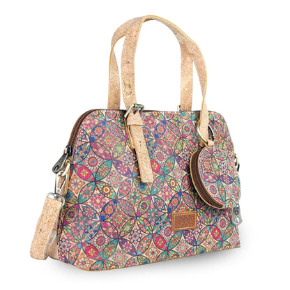 Printed Cork Handbag with Detachable Mini Zipper Purse & Shoulder Strap BAGD-667