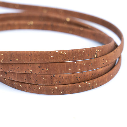 10mm Flat Cork Cord - Brown with Gold Flecks - COR-657 (10 Meters)