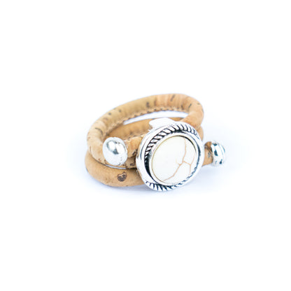 Natural cork cord and ceramic beads handmade bracelet and earring sets ，SET-031-MIX-6