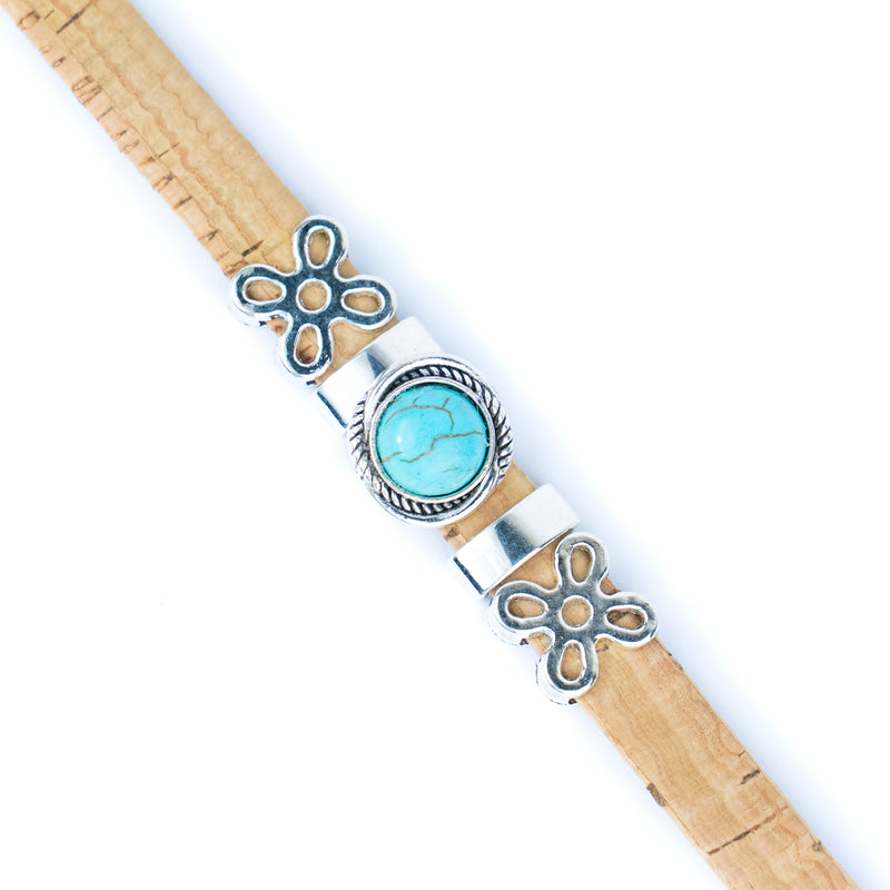 Natural cork cord and ceramic beads handmade bracelet and earring sets ，SET-031-MIX-6