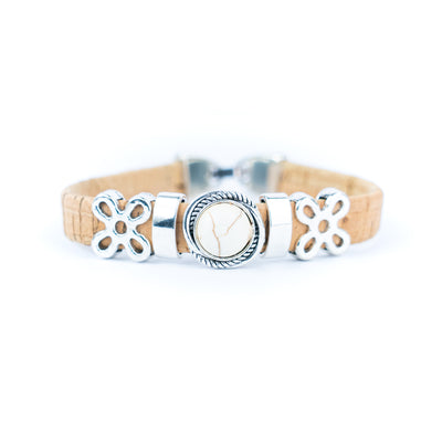 Natural cork cord and ceramic beads handmade bracelet and earring sets ，SET-031-MIX-6