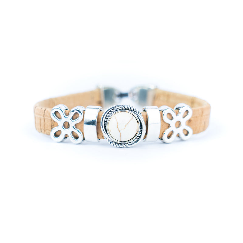 Natural cork cord and ceramic beads handmade bracelet and earring sets ，SET-031-MIX-6