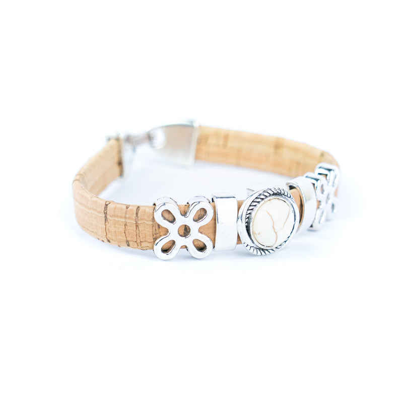 Natural cork cord and ceramic beads handmade bracelet and earring sets ，SET-031-MIX-6