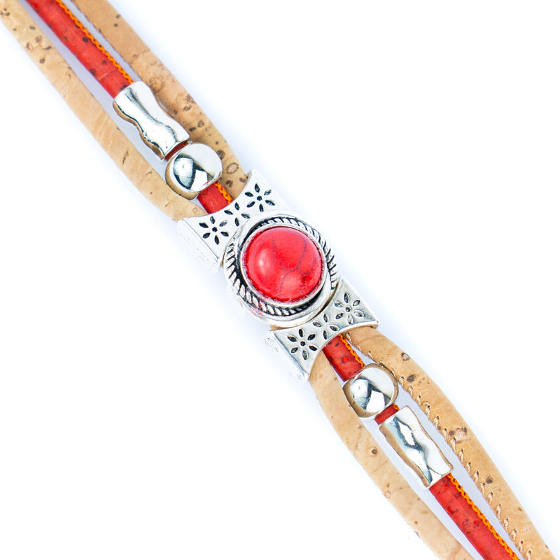 Natural cork cord and ceramic beads handmade bracelet and earring sets ，SET-032-MIX-6