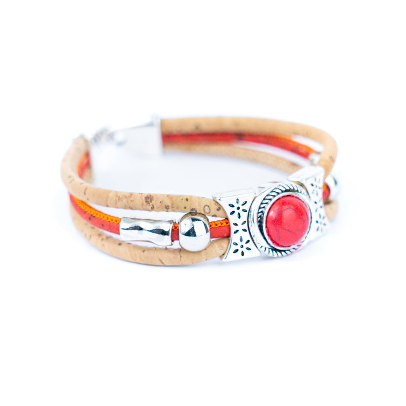 Natural cork cord and ceramic beads handmade bracelet and earring sets ，SET-032-MIX-6