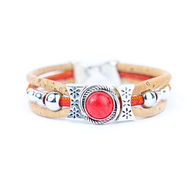 Natural cork cord and ceramic beads handmade bracelet and earring sets ，SET-032-MIX-6