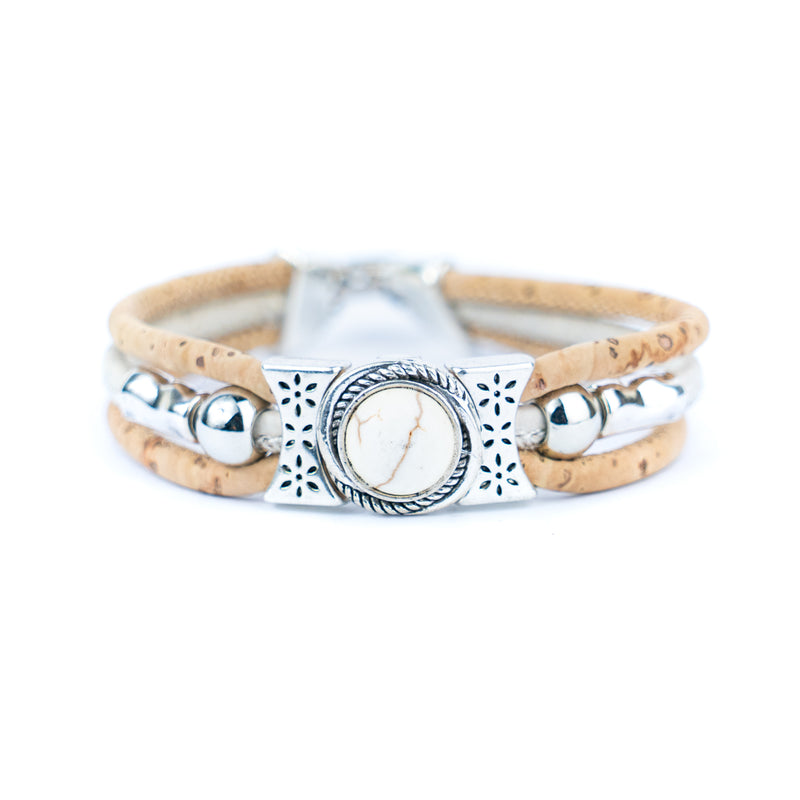 Natural cork cord and ceramic beads handmade bracelet and earring sets ，SET-032-MIX-6