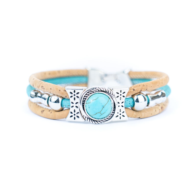 Natural cork cord and ceramic beads handmade bracelet and earring sets ，SET-032-MIX-6