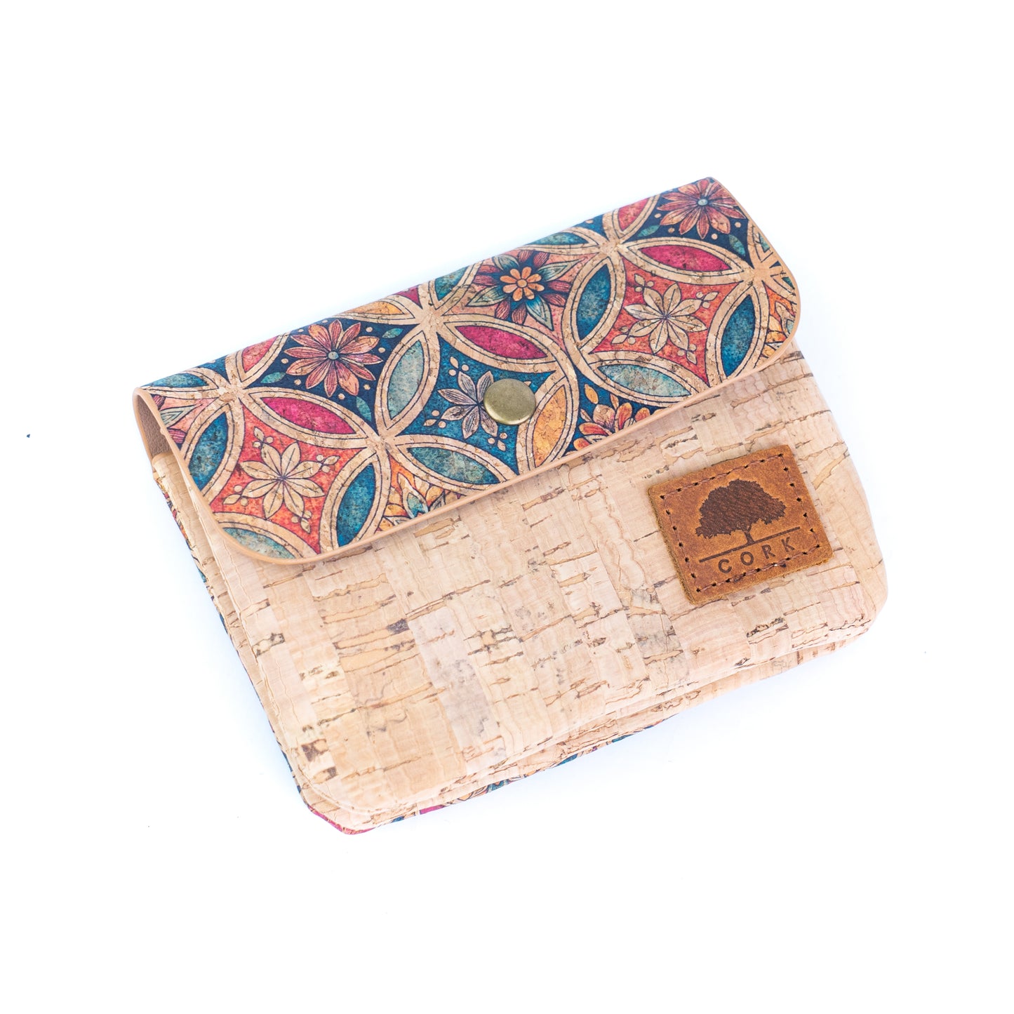 6-Pack Cork Wallet with PU Interior | Boho Print & Snap Closure – BAGD-634