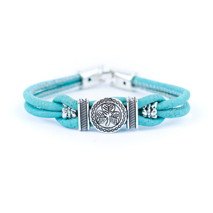 Natural Cork and a vintage clover Accessories Handmade Women's cork Bracelet BR-495-MIX-5