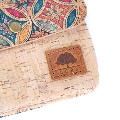 6-Pack Cork Wallet with PU Interior | Boho Print & Snap Closure – BAGD-634