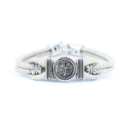 Natural Cork and a vintage clover Accessories Handmade Women's cork Bracelet BR-495-MIX-5