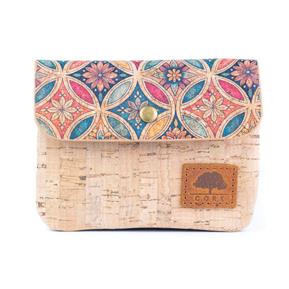 6-Pack Cork Wallet with PU Interior | Boho Print & Snap Closure – BAGD-634