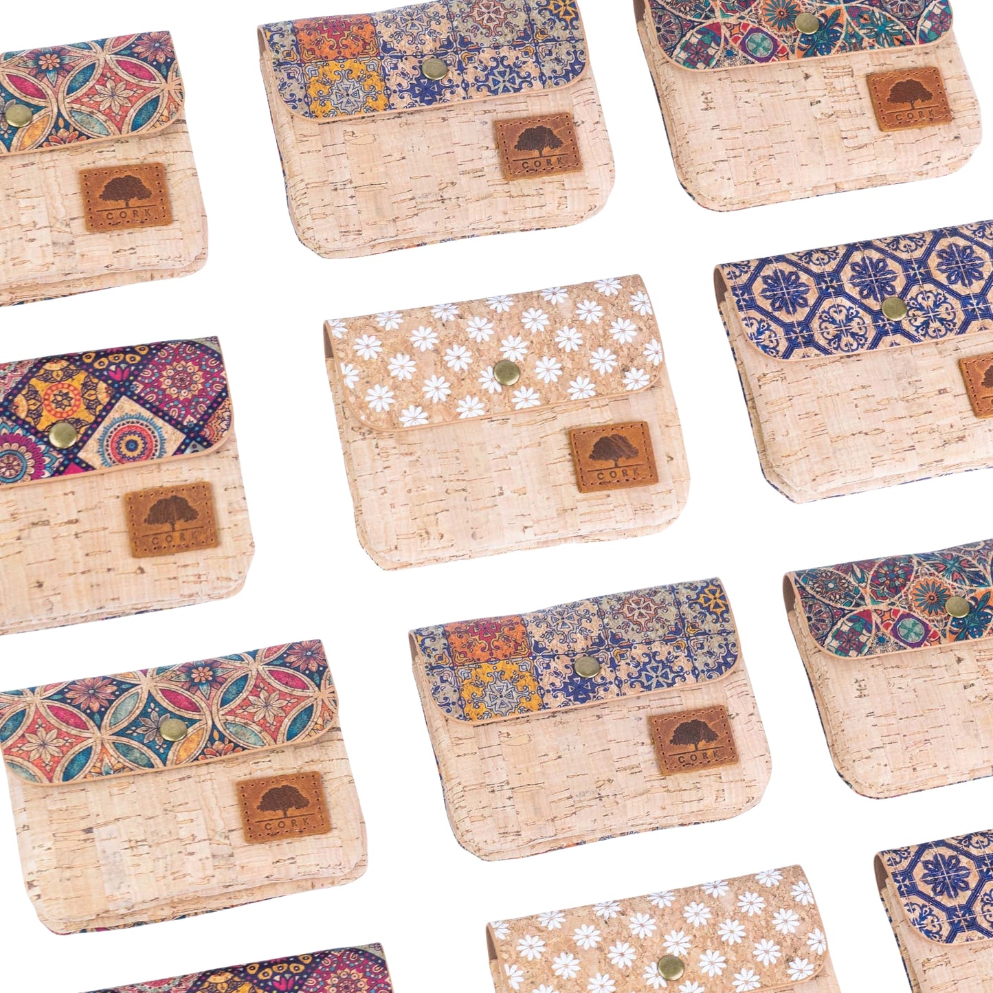 6-Pack Cork Wallet with PU Interior | Boho Print & Snap Closure – BAGD-634