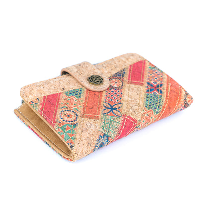 7-Pack Patchwork Cork Wallet | Boho Print, Zip & Snap Closure – BAGD-635