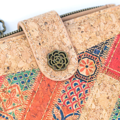 7-Pack Patchwork Cork Wallet | Boho Print, Zip & Snap Closure – BAGD-635