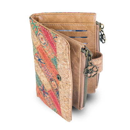 7-Pack Patchwork Cork Wallet | Boho Print, Zip & Snap Closure – BAGD-635