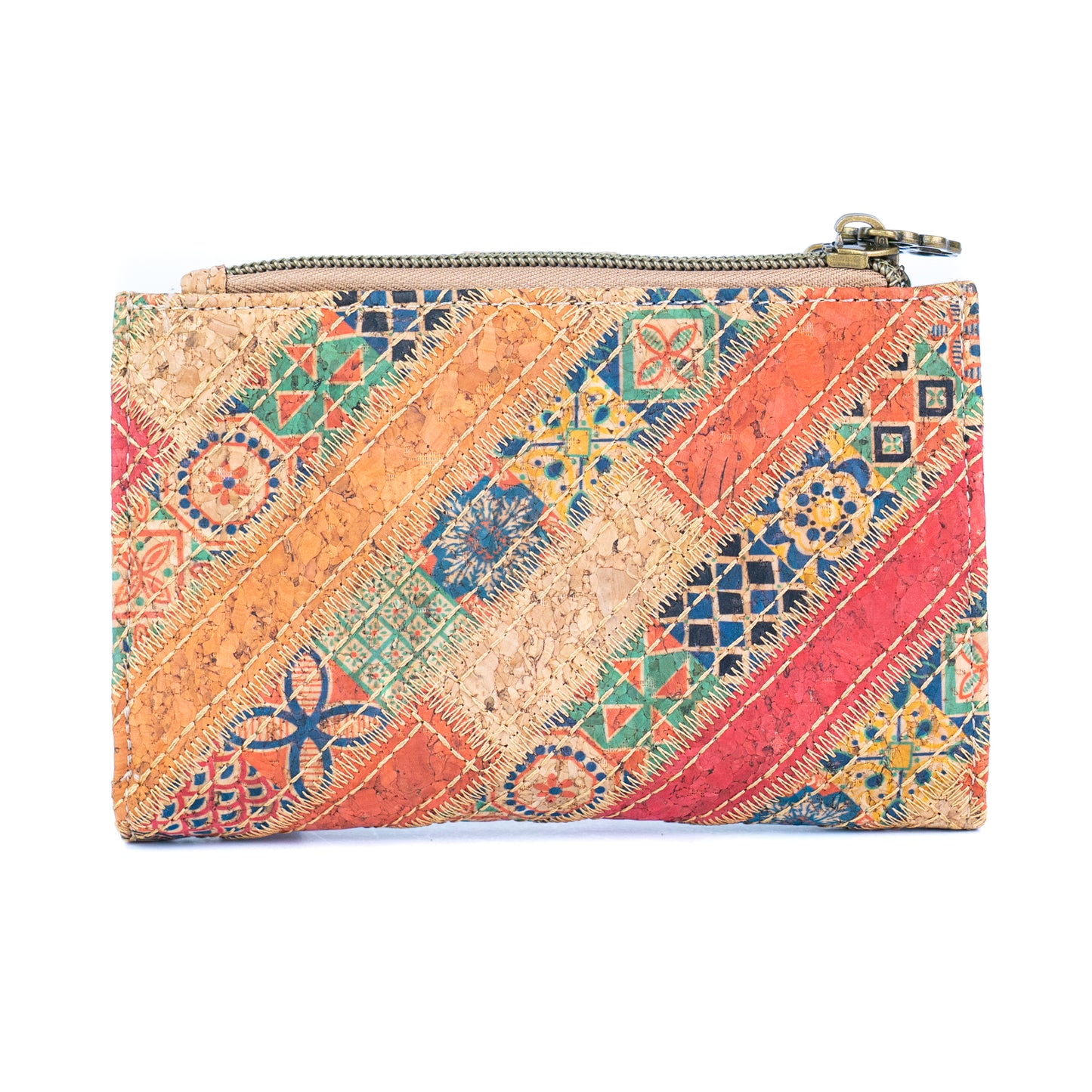 7-Pack Patchwork Cork Wallet | Boho Print, Zip & Snap Closure – BAGD-635