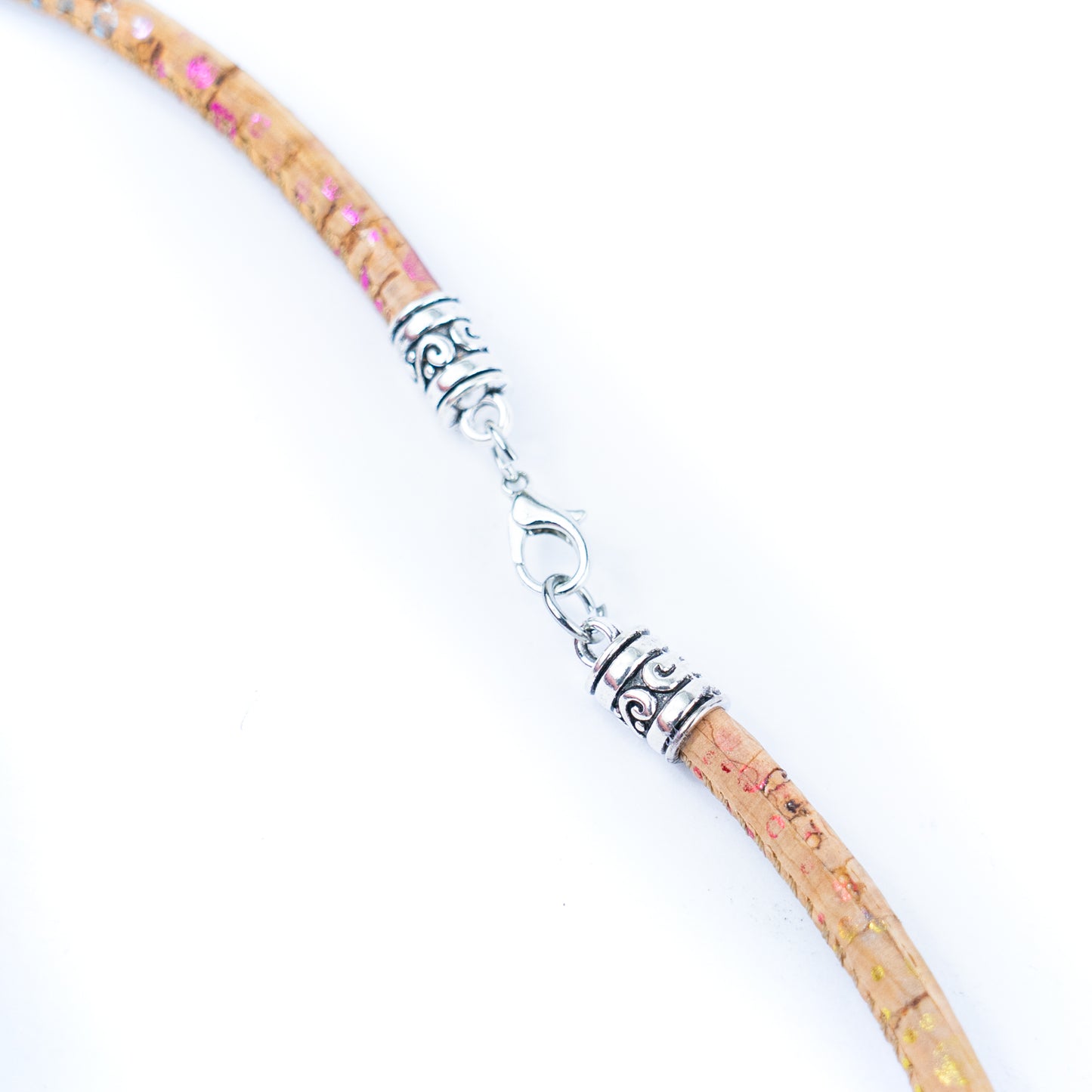 Elegant Handmade Cork Necklace – Multi-Layer Arc Pendant in Vintage Silver, Natural Eco Jewelry N-201-5